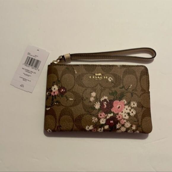 Coach Floral Corner Zip in Signature Canvas Wristlet - Picture 2 of 7